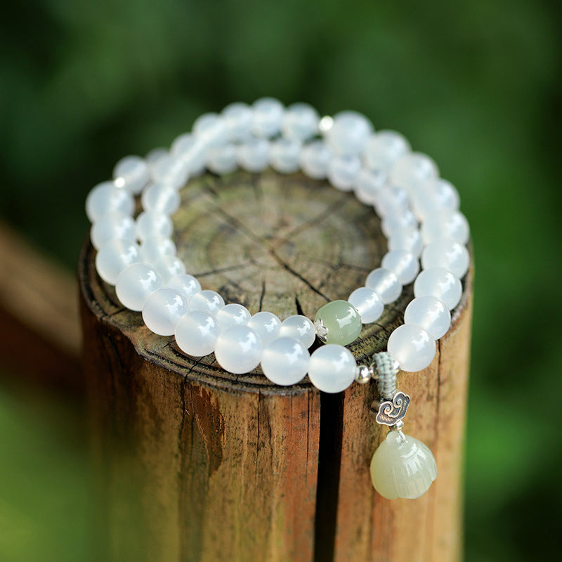 Buddha Stones Witte agaat jade lotus Armband - Witte agaat (Geluk ♥ Positiviteit) - image 0