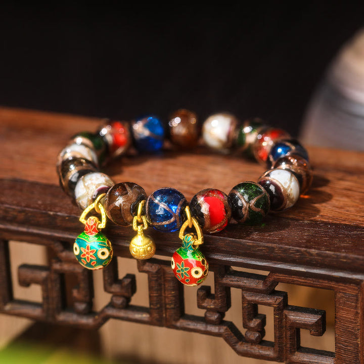Buddha Stones Vijf Elementen Gouden Verslindend Beest Familie Charm Liuli Glazen Kraal Armband - Liuli glaskralen &amp; kopergouden verslindende beestenfamilie - 14mm(15 kralen) - image 9