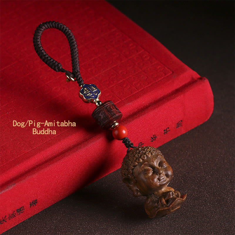 Chinese dierenriem geboorte Boeddha groene sandelhout Om Mani Padme Hum vrede sleutelhanger - Hond/Varken-Amitabha Boeddha - image 17