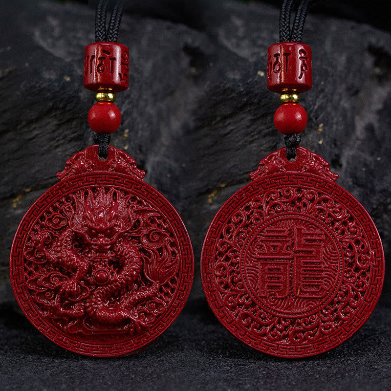 Buddha Stones Ketting met drakenbescherming, natuurlijke cinnaber, Jaar van de Draak - image 1