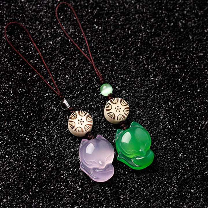 Natuurlijke chalcedoon Telefoonhanger decoratie met vossenmotief. - image 12