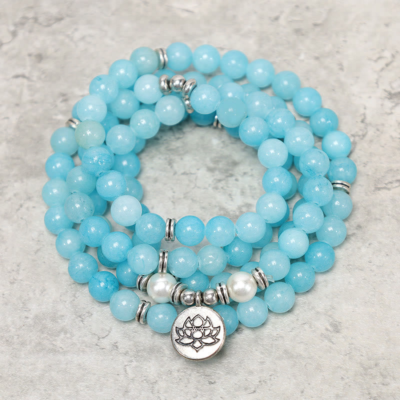 Buddha Stones Natuurlijke Amazonietsteen Healing Lotus Mala Armband - image 0