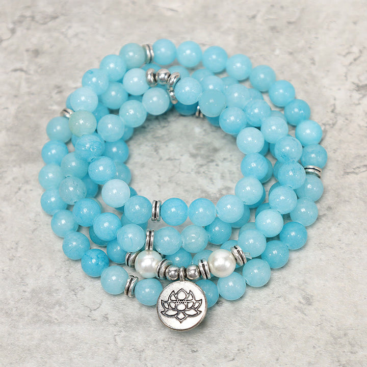 Buddha Stones Natuurlijke Amazonietsteen Healing Lotus Mala Armband - image 0