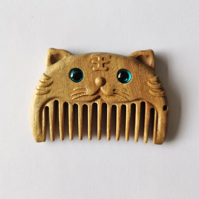 Mini draagbare Kam met Chinese dierenriem, gemaakt van groen sandelhout, met de tekst &