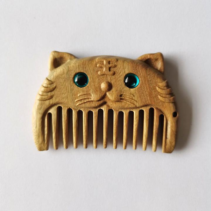 Mini draagbare Kam met Chinese dierenriem, gemaakt van groen sandelhout, met de tekst &