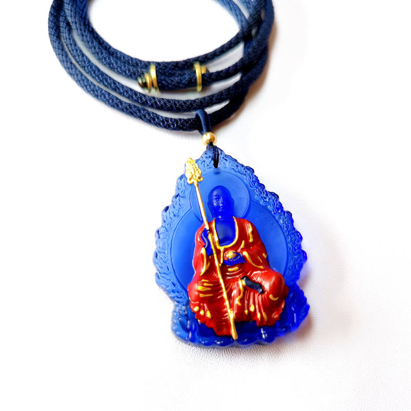 Buddha Stones Ksitigarbha Boeddha Liuli Crystal Compassion Amulet Ketting hanger - Blauwe zittende Ksitigarbha - image 9