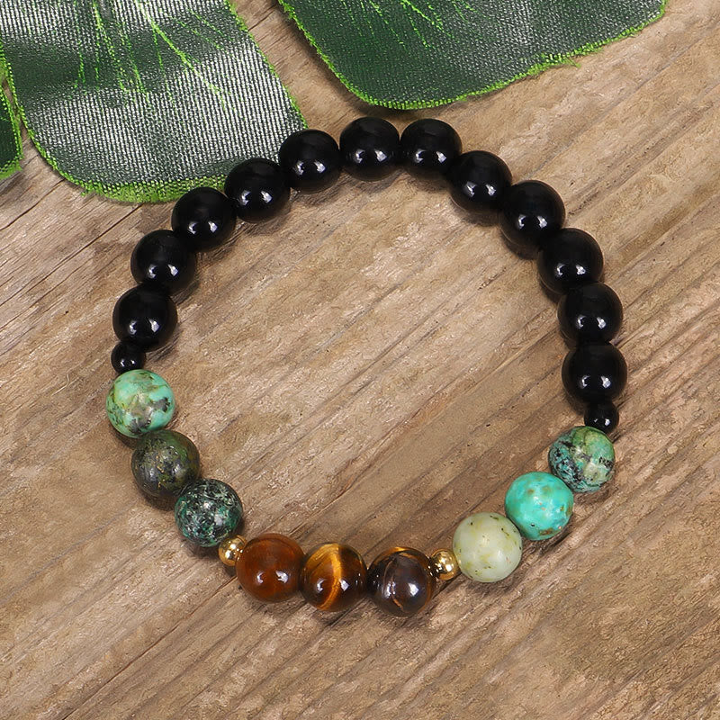 Buddha Stones 108 Mala kralen van natuursteen, tijgeroog en turkoois, beschermende Armband/ Ketting - Armband - image 1