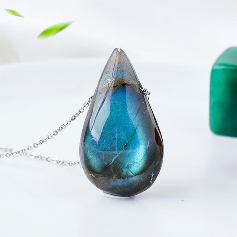 Buddha Stones Labradoriet waterdruppel ondersteunende helende Ketting - image 1
