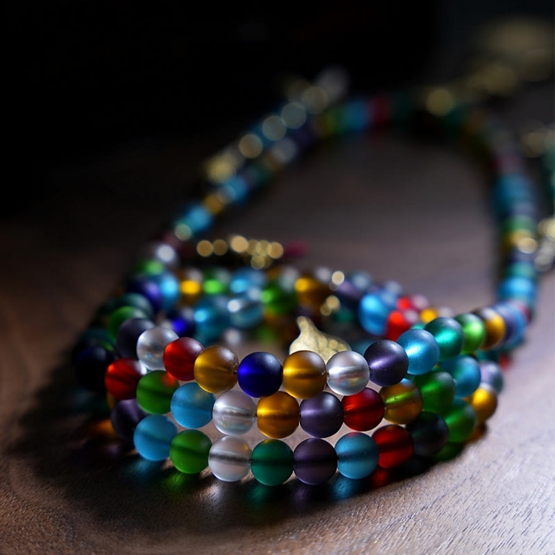 Buddha Stones Tibetaanse Mala met 108 veelkleurige Liuli glaskralen, Chinese dierenriem, negen paleizen, acht diagrammen, Armband - image 1