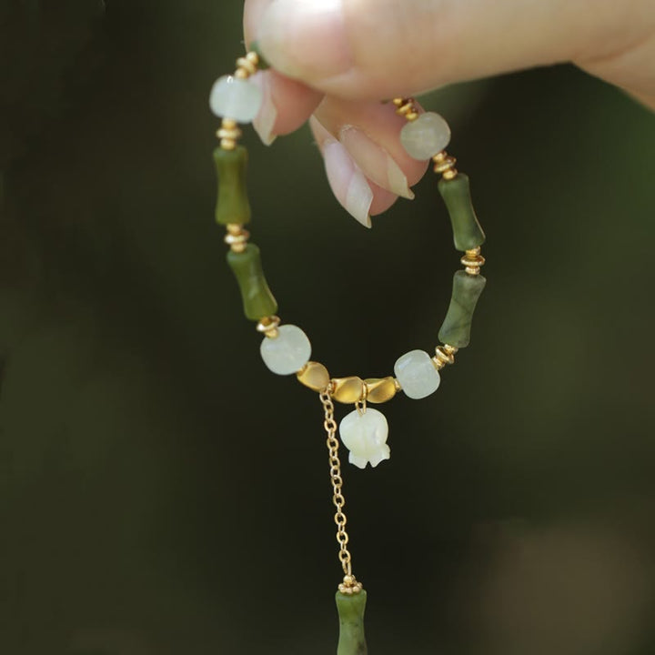 Buddha Stones Groene bamboe jade lelietje-van-de-dalen Armband voor welvaart - Lelietje van de vallei (diameter elastisch touw: 5,5 cm) - image 8