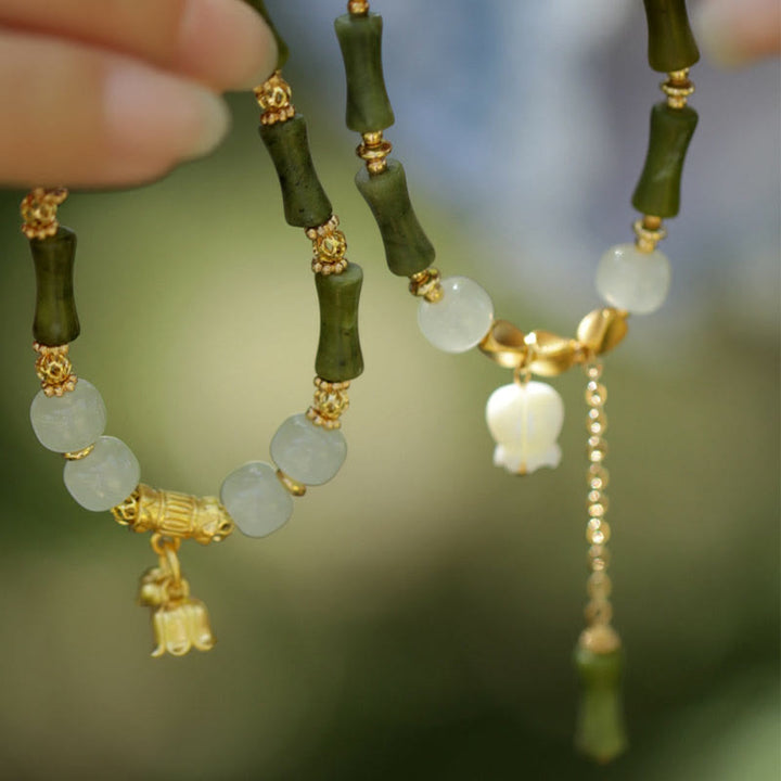 Buddha Stones Groene bamboe jade lelietje-van-de-dalen Armband voor welvaart - image 1