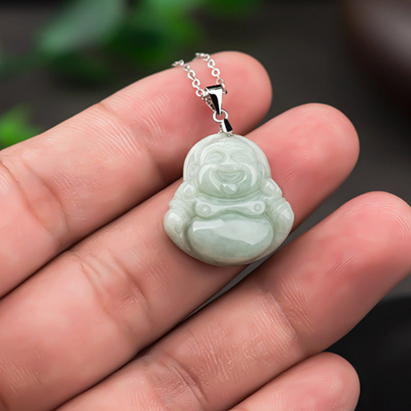 Buddha Stones Laughing Buddha Jade Blessing Titanium Steel Chain Ketting Pendant - image 4