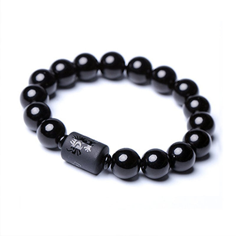 Buddha Stones Zielreinigende Armband van zwarte obsidiaan met feniks en draak - Draak - 0,47 inch (12 mm) - image 0