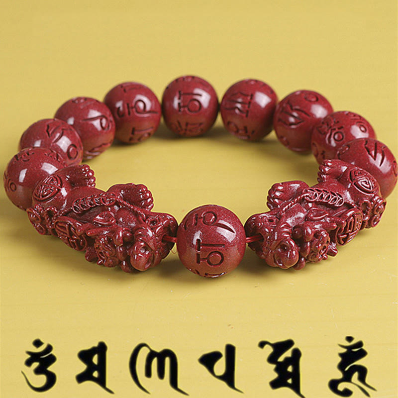 Buddha Stones Natuurlijke dubbele PiXiu Cinnabar Om Mani Padme Hum Rijkdom Geluk Armband - image 0
