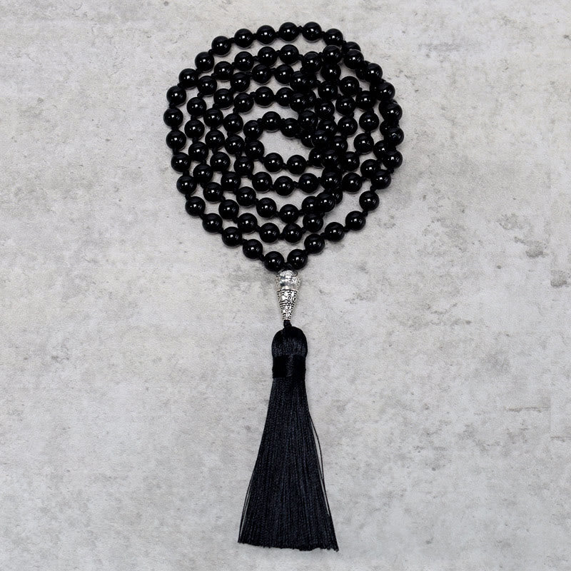 Buddha Stones 108 Mala Zwarte Onyx Kralen Yoga Meditatie Gebedskralen Ketting - image 0