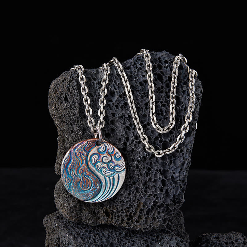 Buddha Stones Ketting van 990 sterling zilver met het Yin Yang-symbool voor water- en vuurbalans. - image 1