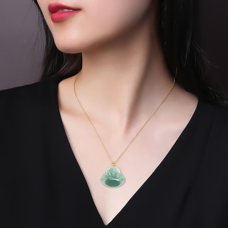 Buddha Stones Laughing Buddha Ketting van natuurlijke jade, symbool voor voorspoed en overvloed. - image 3