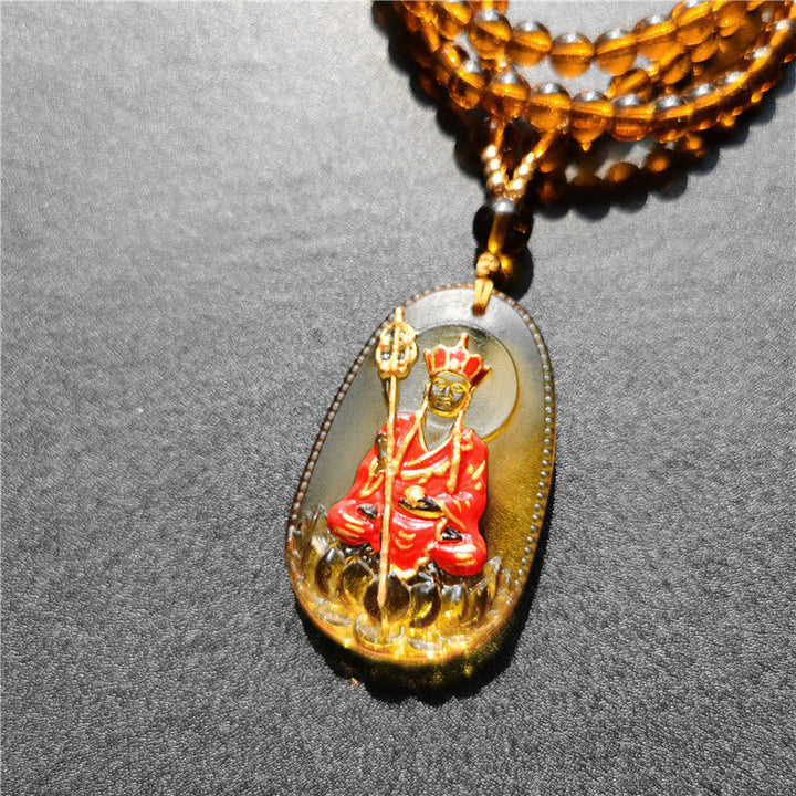 Buddha Stones Ksitigarbha Boeddha Liuli Crystal Compassion Amulet Ketting hanger - Klassieke gele zittende Ksitigarbha - image 10
