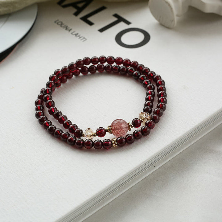 Buddha Stones 14K vergulde Armband met natuurlijke granaat en aardbeikwarts, dubbele wikkelconstructie - image 5