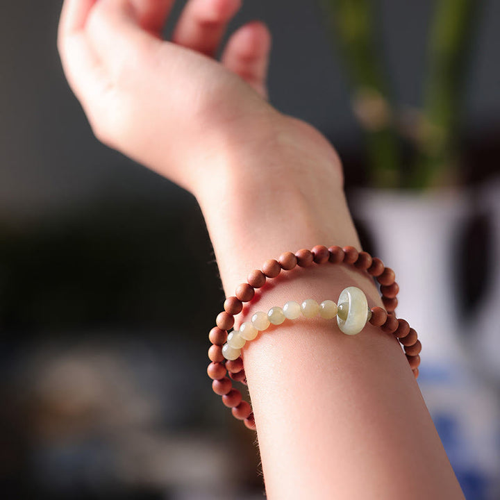Buddha Stones Sandelhout Hetian Jade Armband met Dubbele Wikkel - image 6