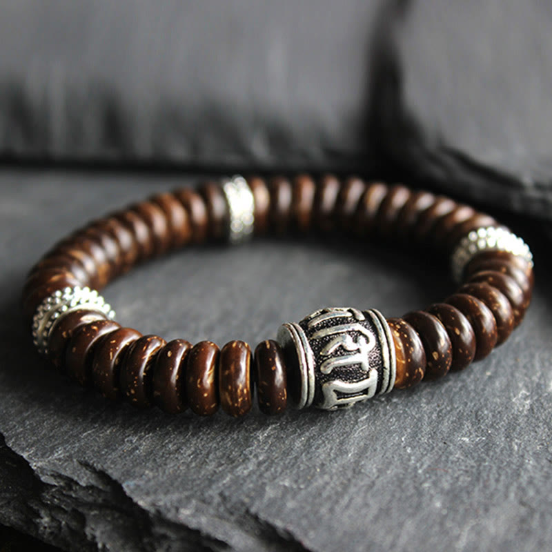 Buddha Stones Natuurlijke Tibetaanse kokosnootschaal Om Mani Padme Hum positieve Armband - image 1
