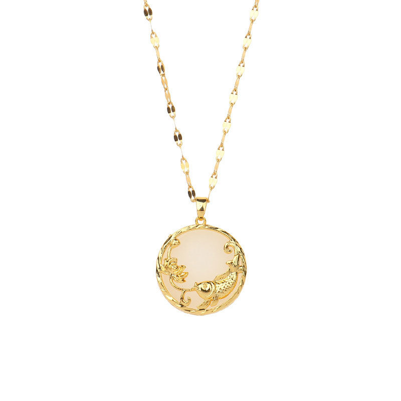 Buddha Stones Ketting met natuurlijke jade, koivis en lotusbloemmotief. - image 7