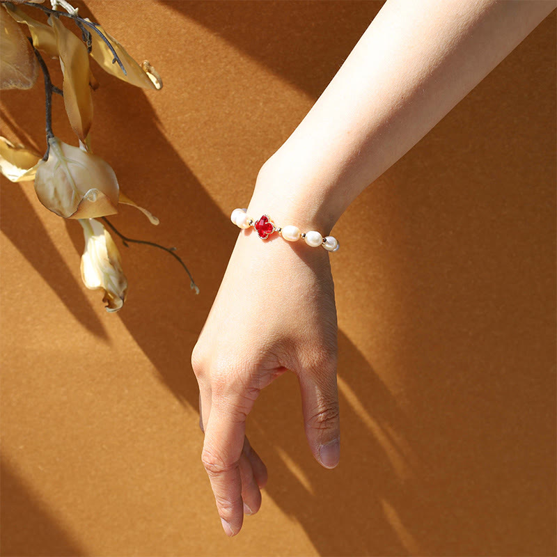 Buddha Stones Armband met klavertje vier en symbool voor welvaart - image 3