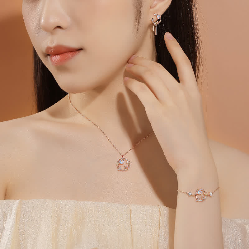 Buddha Stones 925 Sterling Zilveren Jaar van het Konijn Maansteen Maanbloem Patroon Ketting Hanger Armband Oorbellen - image 1