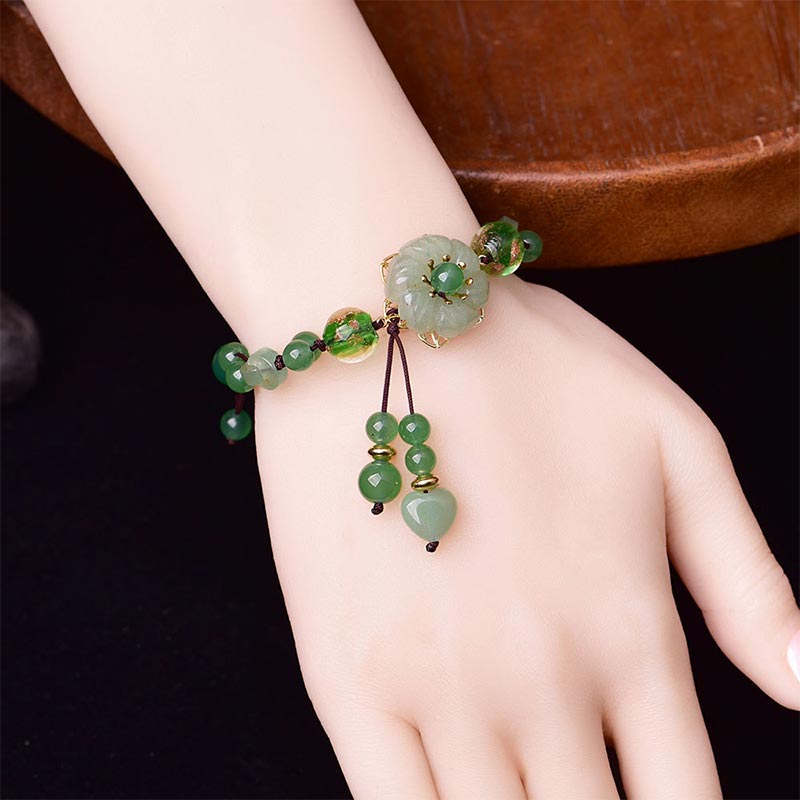 Buddha Stones Natuurlijke groene jade Armband met bungelende bloem - image 2