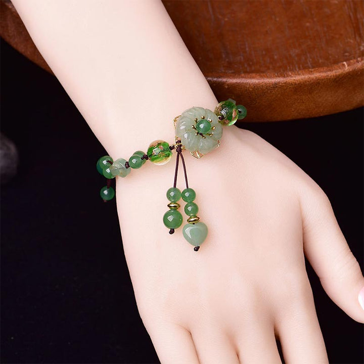 Buddha Stones Natuurlijke groene jade Armband met bungelende bloem - image 2