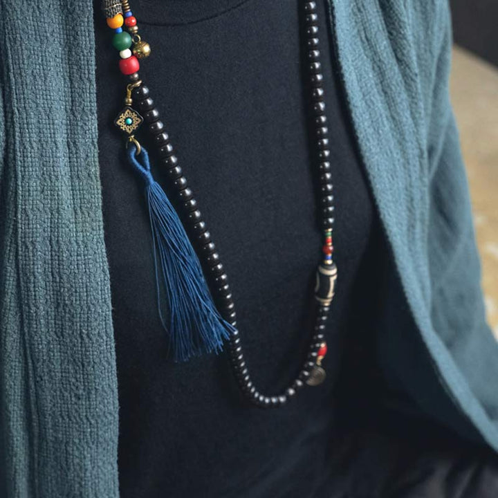 Buddha Stones 108 kralen Mala van ebbenhout, dzi-kralen, koperen Armband met kwastje - image 5