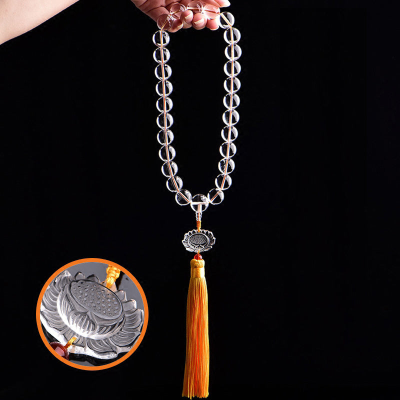 Buddha Stones Natuurlijke witte kristallen lotus Pols Mala meditatiekwasten Mala autodecoratie - 16mm - image 0