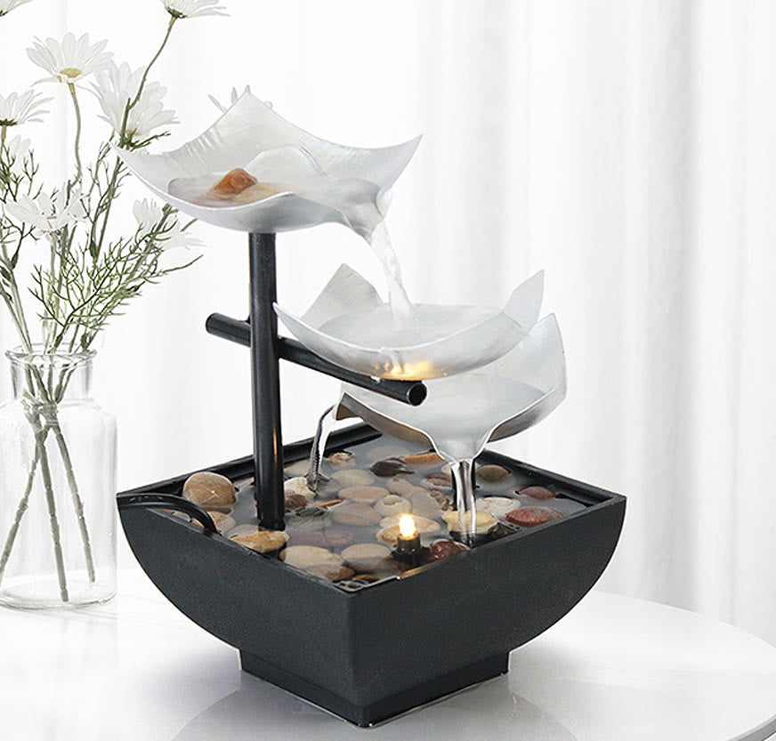 Buddha Stones Drie lagen watervalfontein tafeldecoratie met lotusbloemen en rivierstenen - image 1