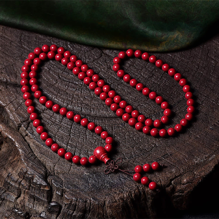 Buddha Stones 108 Mala kralen met cinnaber Om Mani Padme Hum patroon gegraveerde Armband - 6mm* 108 ronde kralen - image 15