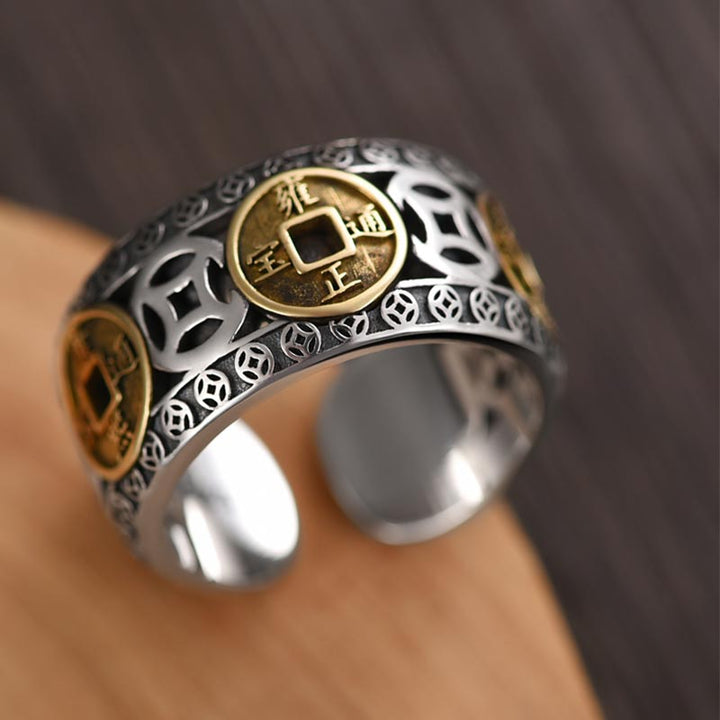 Buddha Stones Verstelbare Ring met vijf keizerlijke munten - image 2