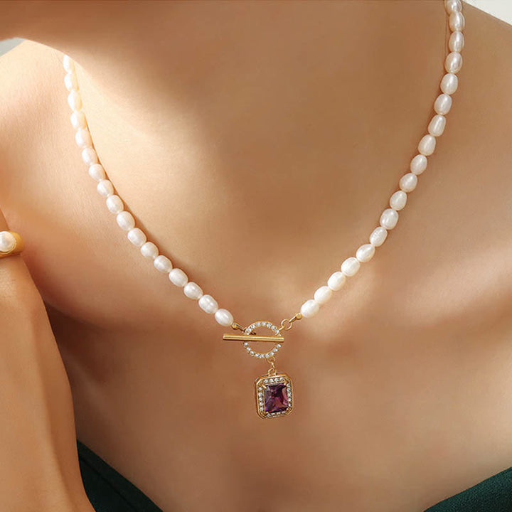 Parel Zirkoon Rijkdom Charm Ketting - Paars - image 0