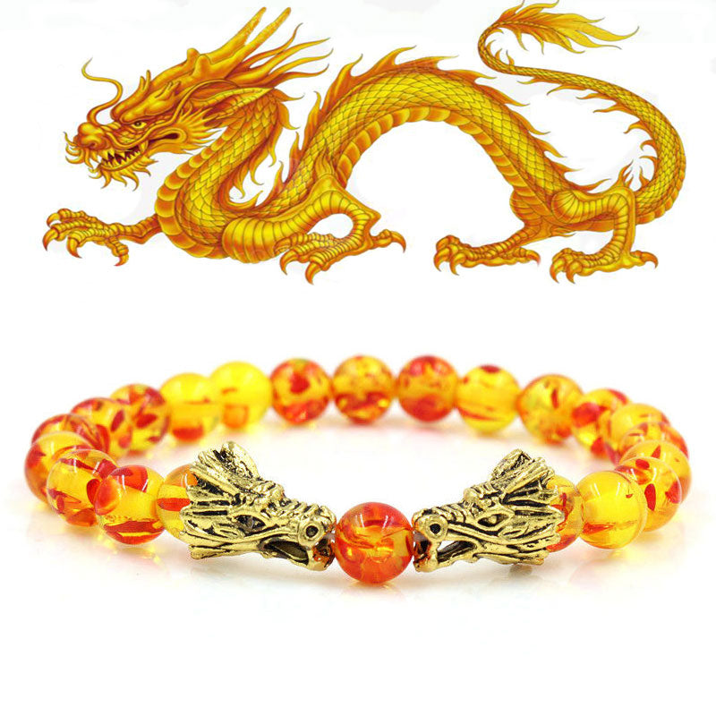 Buddha Stones Witte turkooizen lavasteen draak zegen Armband - Amber - image 23
