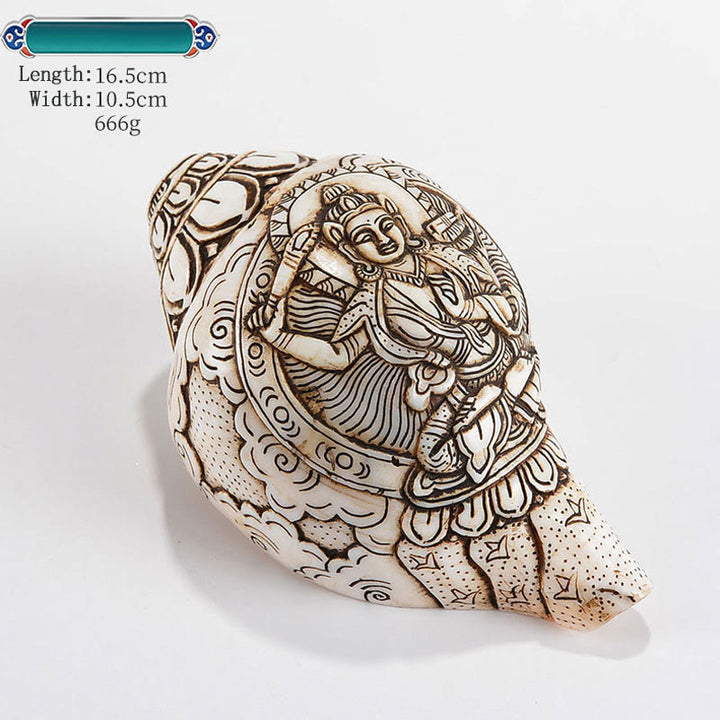Tibetaanse handgemaakte gegraveerde Shankha Boeddha Avalokitesvara Conch Shell rijkdom decoratie - Manjushri 16,5*10,5 cm - image 11