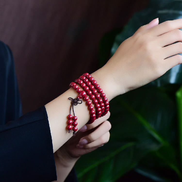 Buddha Stones 108 Mala kralen met cinnaber Om Mani Padme Hum patroon gegraveerde Armband - image 20