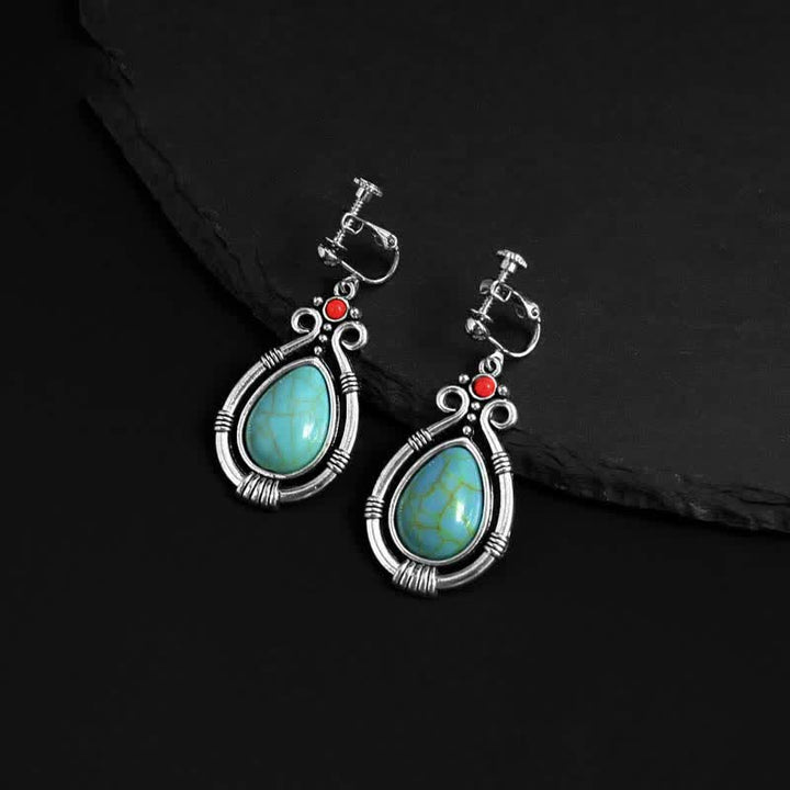 Tibetaanse vintage turquoise waterdruppel oorbellen met Oorbellen - Oorbelclips - image 11
