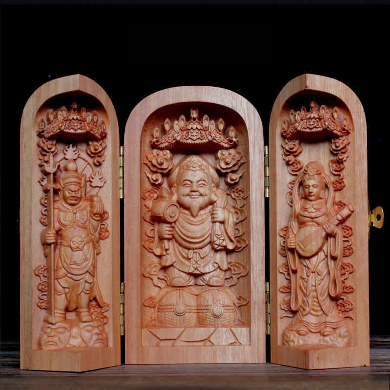 Avalokitesvara Kwan Yin Boeddha Kersenhout Compassie Woondecoratie Altaar - Daikokuten, de God van de Rijkdom - image 13