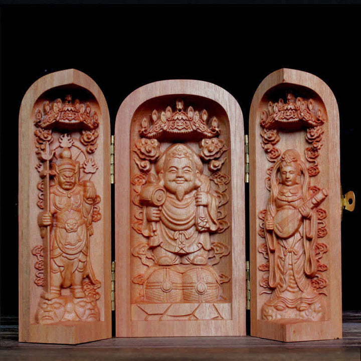Avalokitesvara Kwan Yin Boeddha Kersenhout Compassie Woondecoratie Altaar - Daikokuten, de God van de Rijkdom - image 13