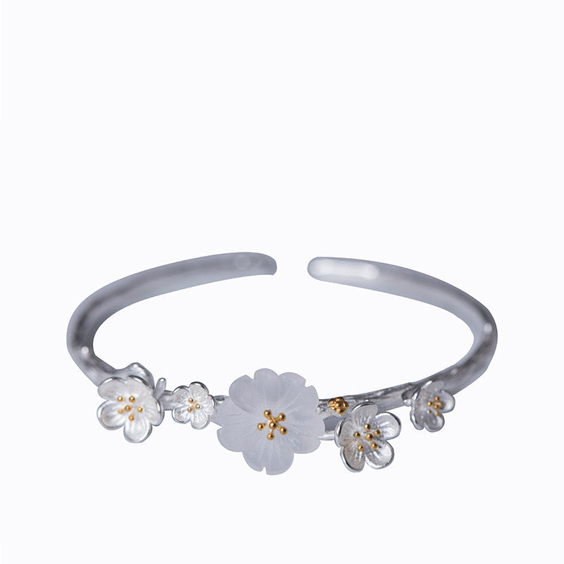 Buddha Stones Verstelbare Armband met pruimenbloemmotief van 925 sterling zilver - image 6