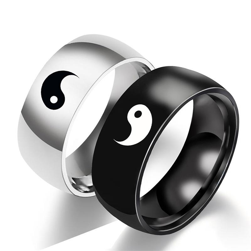 Buddha Stones Yin Yang Balans Titanium Stalen Paar Ring - image 3