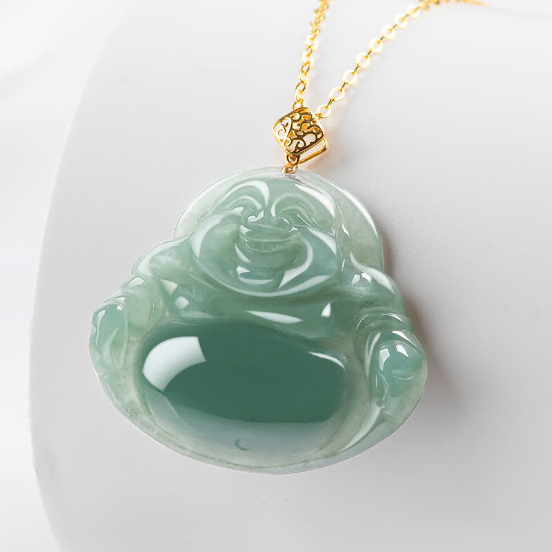 Buddha Stones Laughing Buddha Ketting van natuurlijke jade, symbool voor voorspoed en overvloed. - image 1