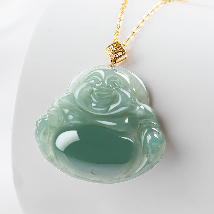 Buddha Stones Laughing Buddha Ketting van natuurlijke jade, symbool voor voorspoed en overvloed. - image 1
