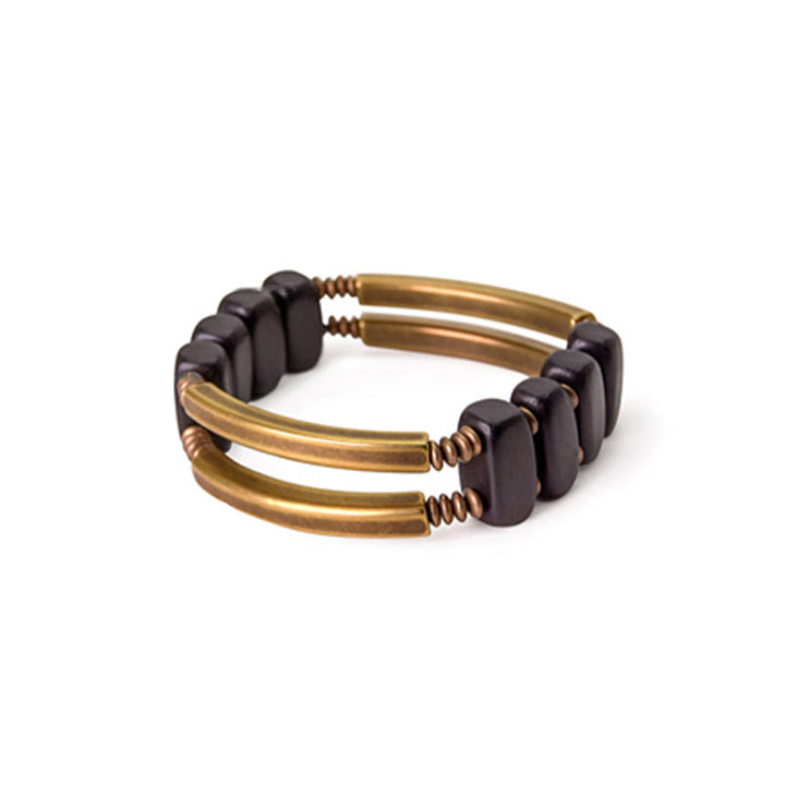 Buddha Stones Tibetaanse ebbenhouten Armband van messing en koper met dubbele laag. - image 12