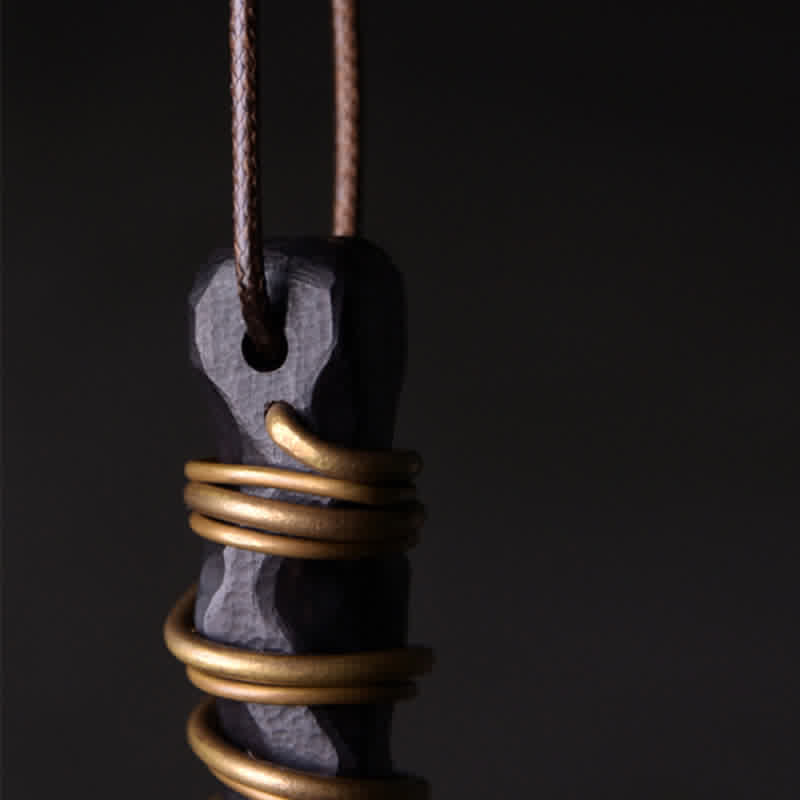 Buddha Stones Halskettinghanger van Tibetaans ebbenhout en messing met balans- en Ketting - image 4