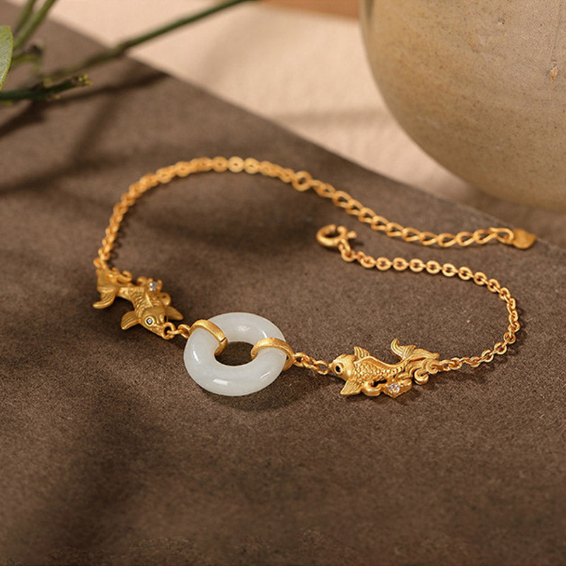 Buddha Stones Witte jade Armband met koi-vis als symbool van voorspoed - image 4