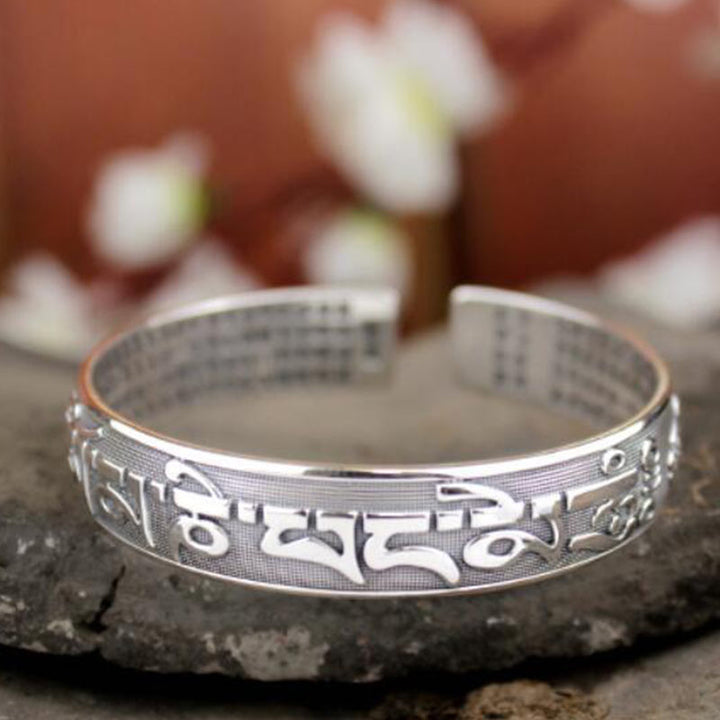 Buddha Stones Tibetaanse Sanskriet witte koperen meditatie- en Bangle-armband - image 6